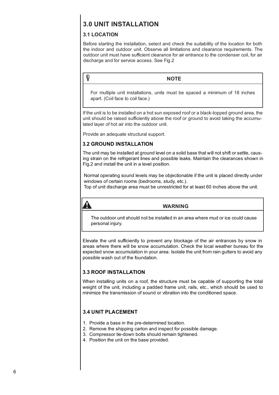 0 unit installation | Klimaire 13 SEER Series User Manual | Page 7 / 26