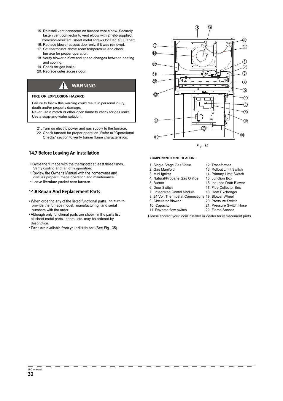 Warning, Пмтй ю»º±®» ô»¿ª·²¹ я² ч, Пмти о»°¿·® я²¼ о»°´¿½»³»²¬ р | Klimaire GM80S Series User Manual | Page 34 / 37