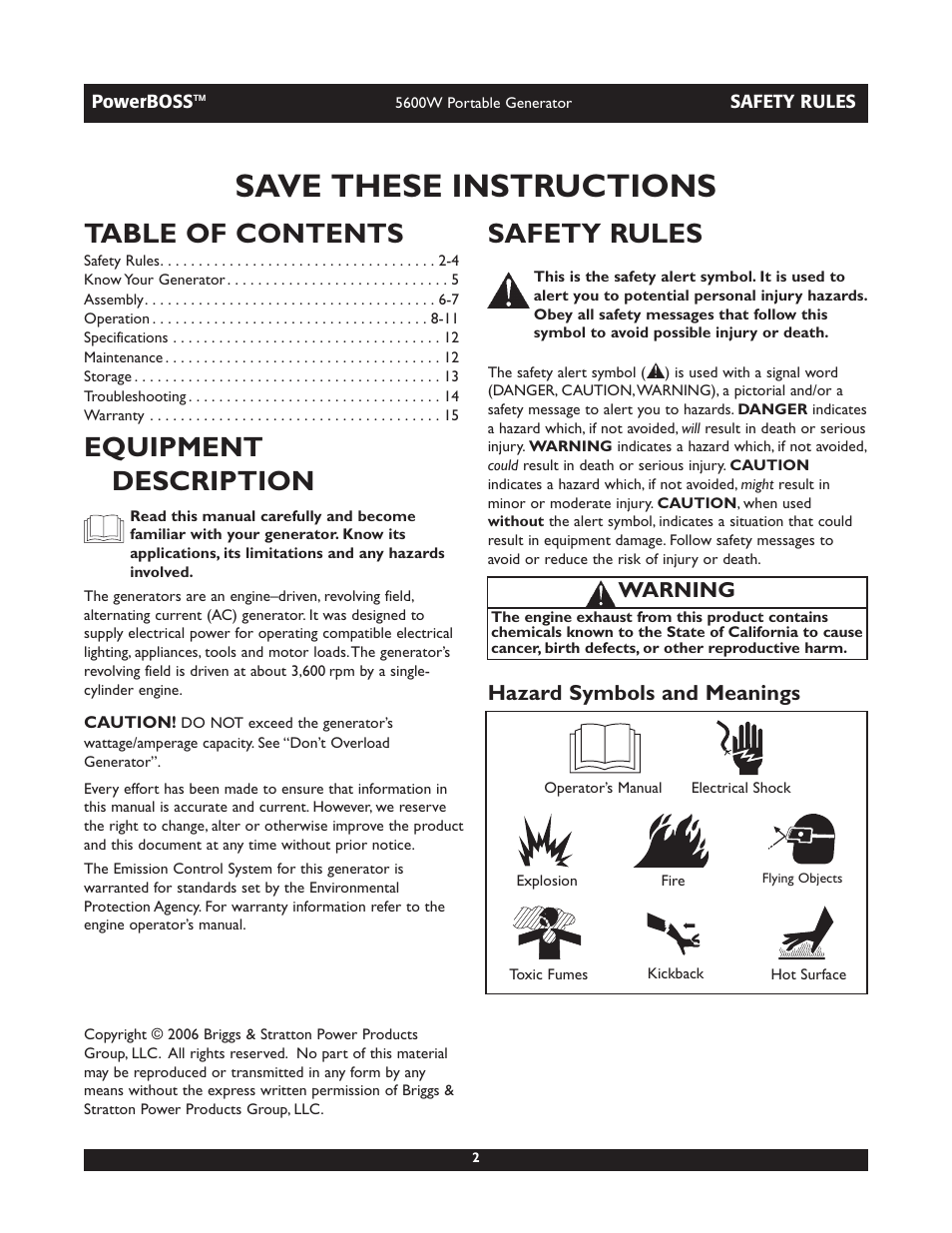 Briggs & Stratton PowerBoss 30230 User Manual | Page 2 / 28