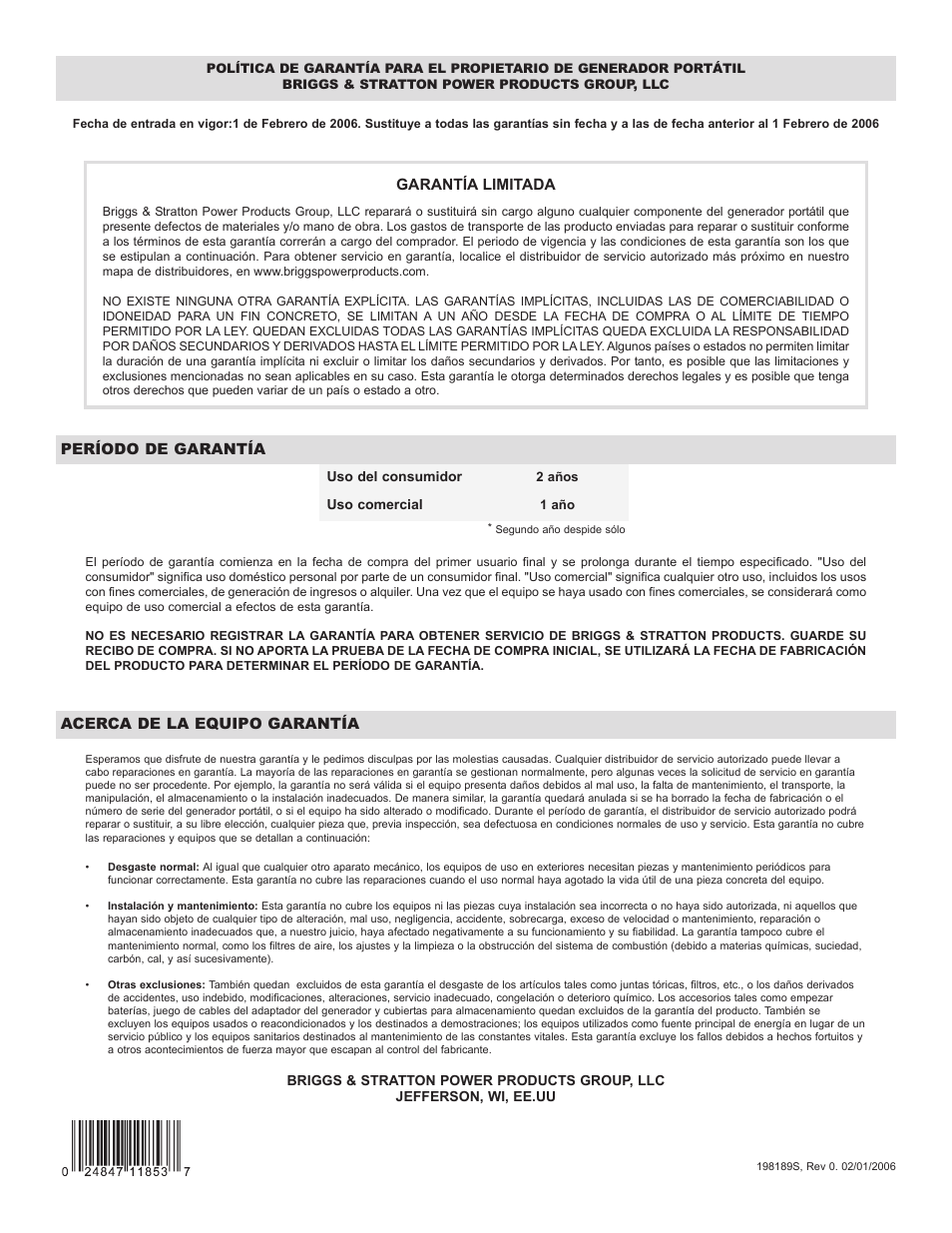 Briggs & Stratton PowerBoss 30230 User Manual | Page 28 / 28