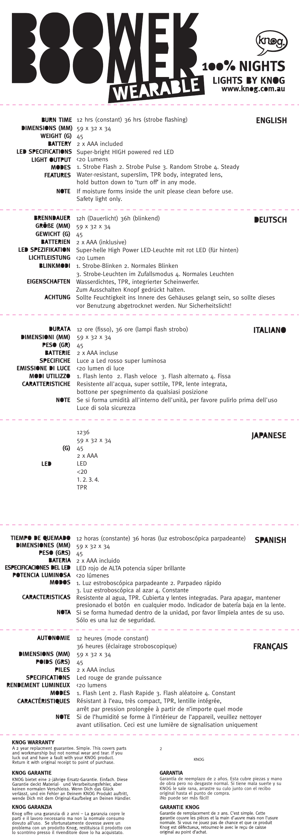 Knog BOOMER WEARABLE User Manual | 2 pages