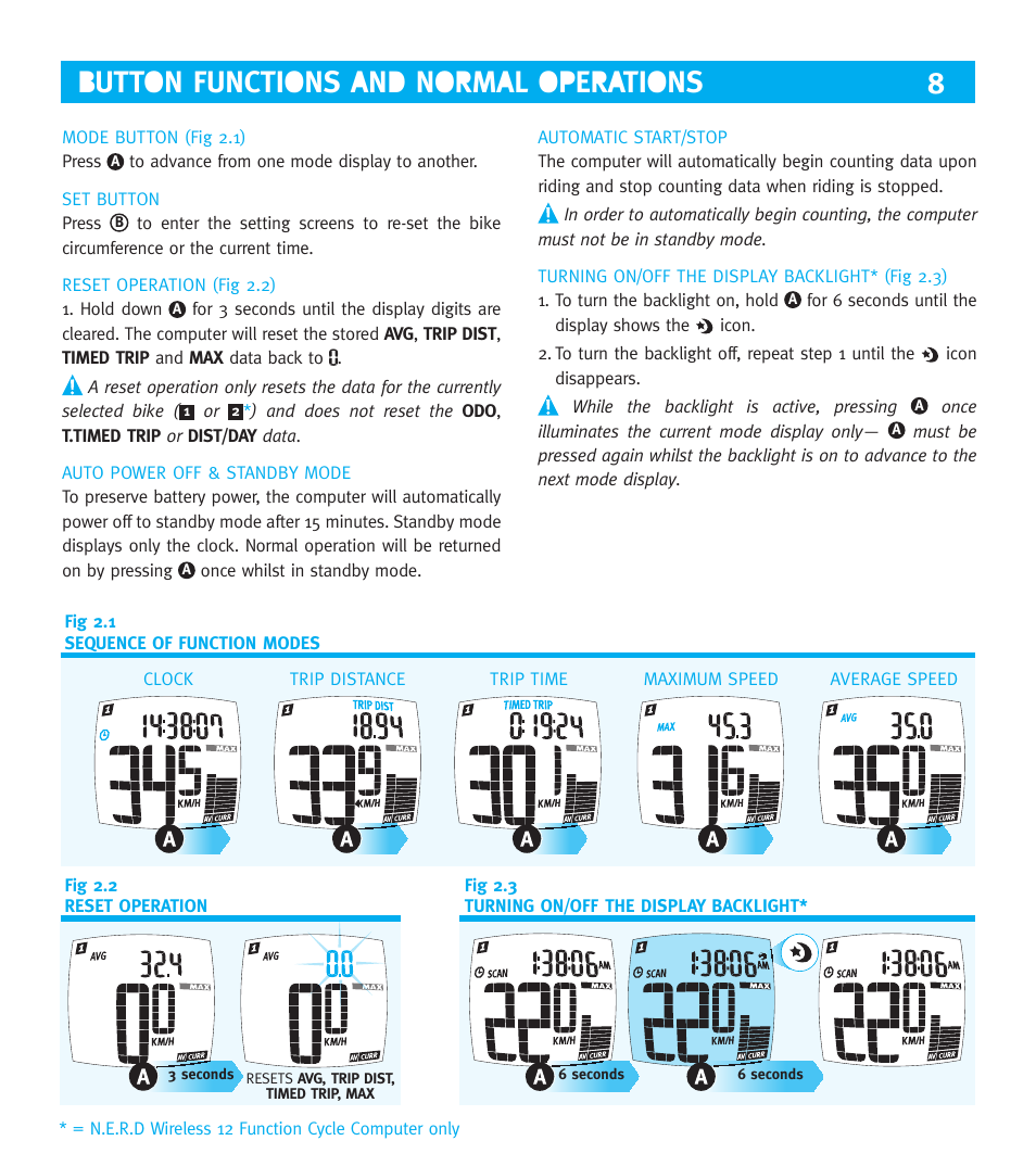 Button functions and normal operations | Knog NERD 9 User Manual | Page 8 / 13