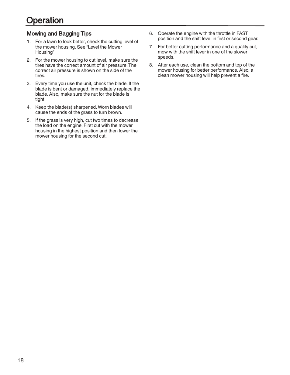 Operation | Briggs & Stratton HERITAGE TRACTOR 131F User Manual | Page 18 / 36