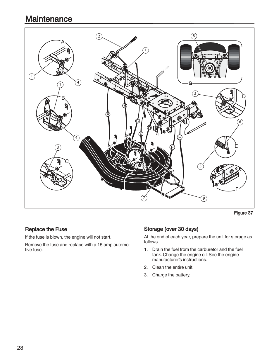 Maintenance | Briggs & Stratton HERITAGE TRACTOR 131F User Manual | Page 28 / 36