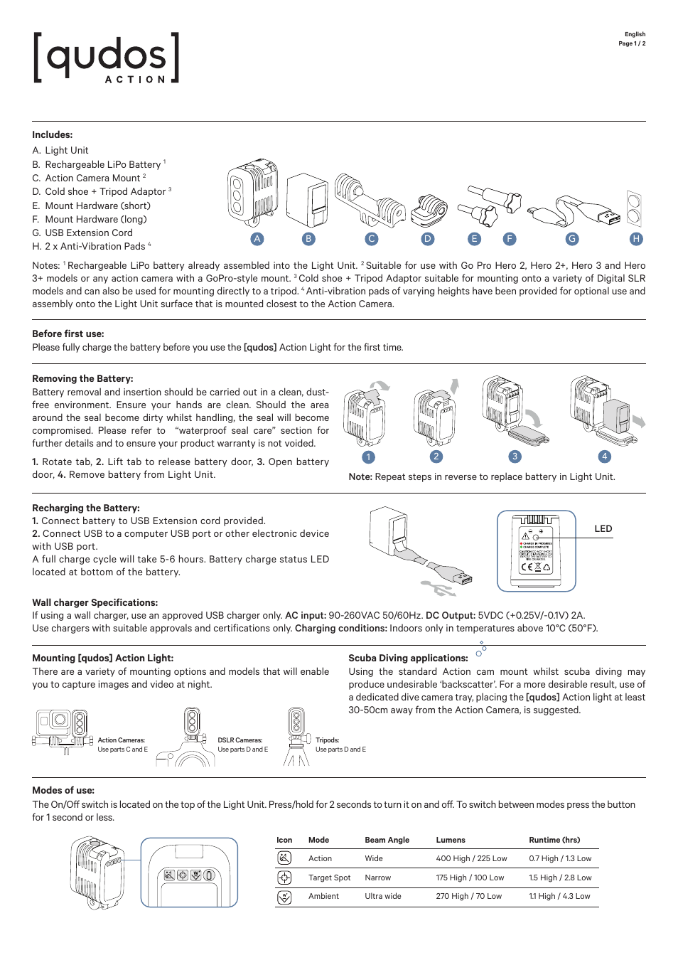 Knog QUDOS ACTION VIDEO LIGHT User Manual | 2 pages