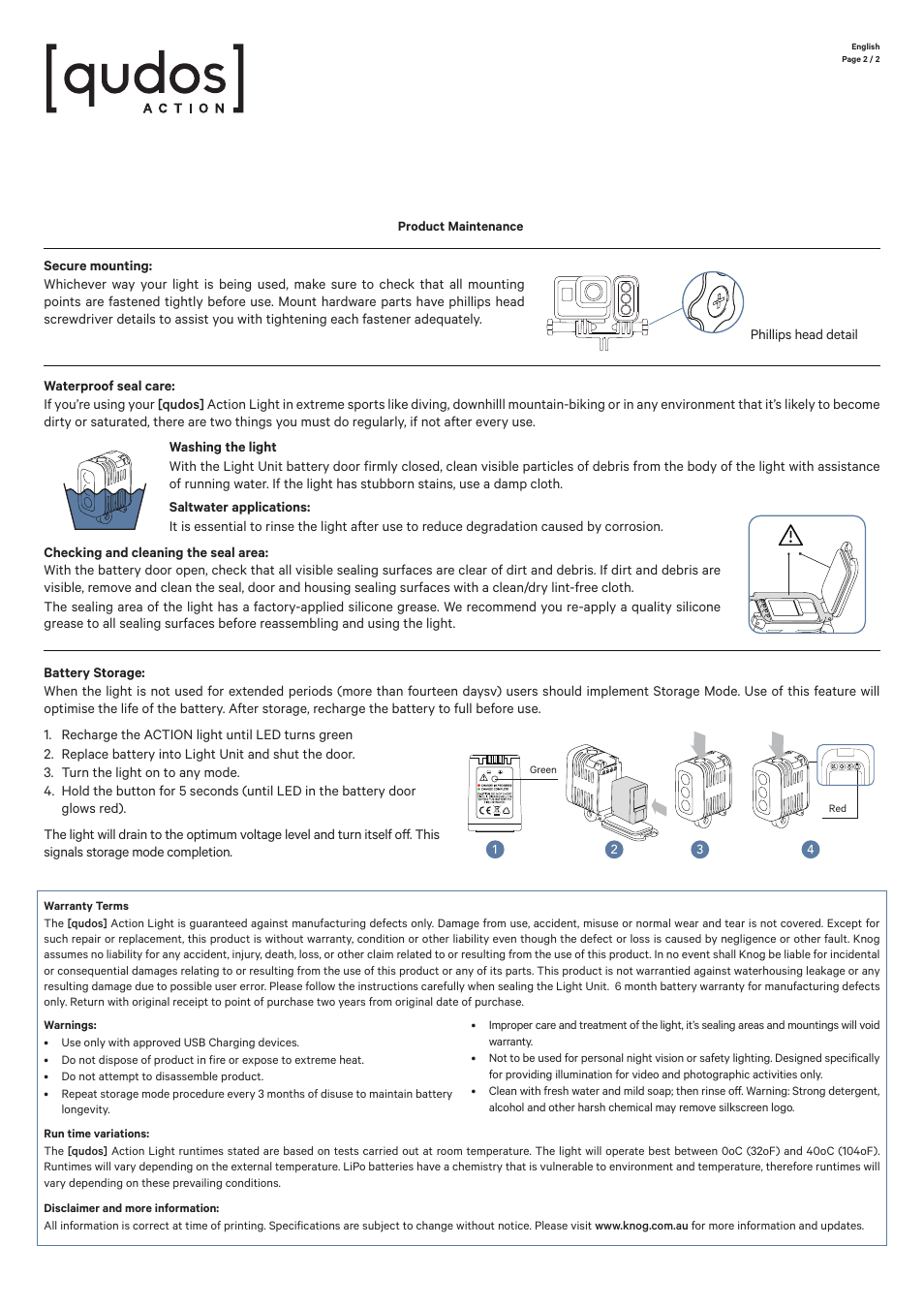 Knog QUDOS ACTION VIDEO LIGHT User Manual | Page 2 / 2