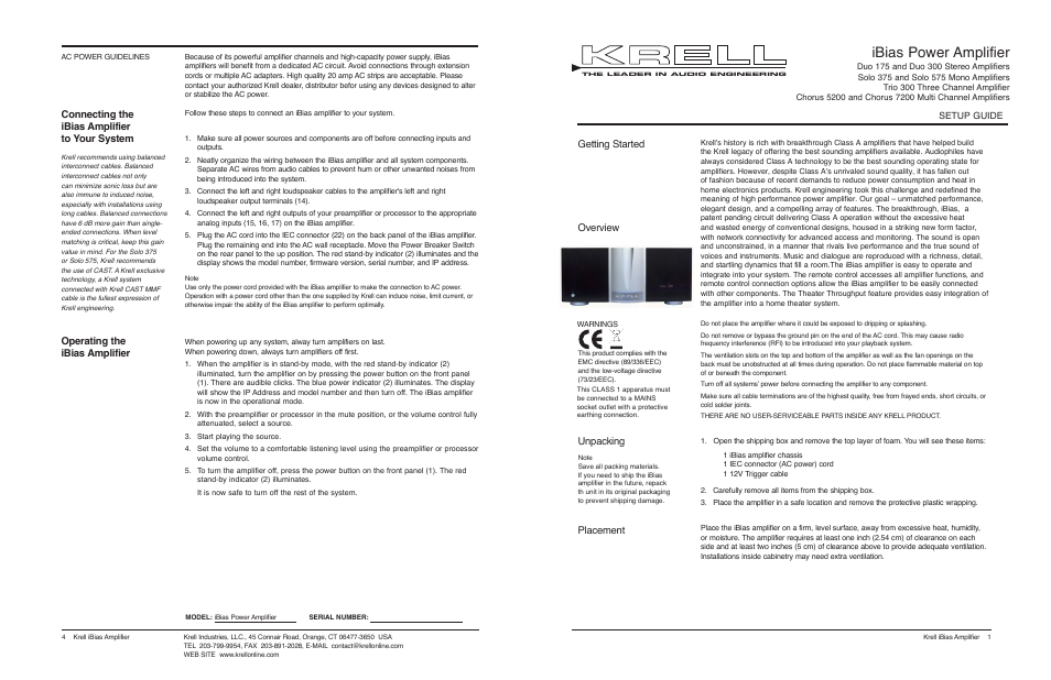 Krell 7200 Chorus User Manual | 2 pages