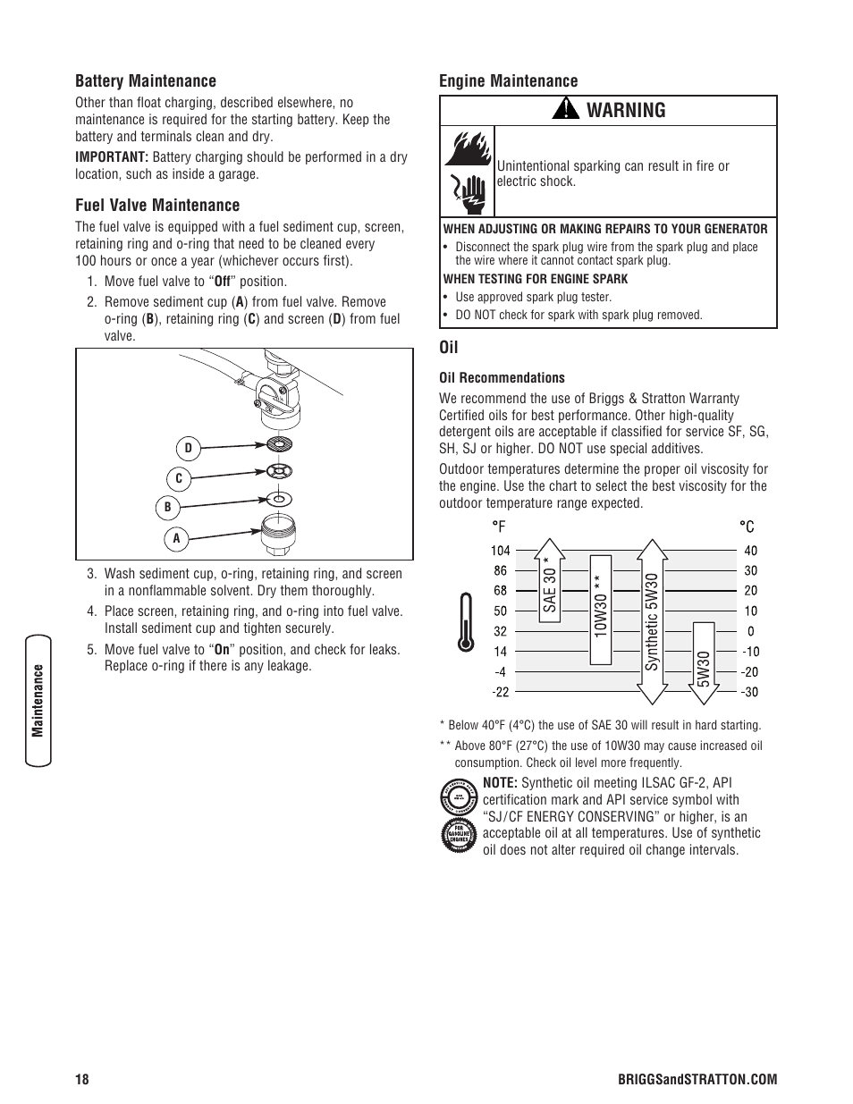 Warning | Briggs & Stratton 203985GS User Manual | Page 18 / 84