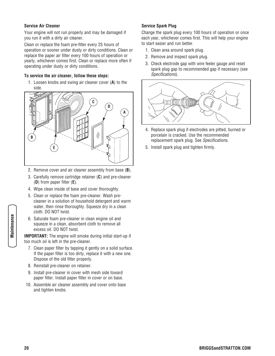 Briggs & Stratton 203985GS User Manual | Page 20 / 84
