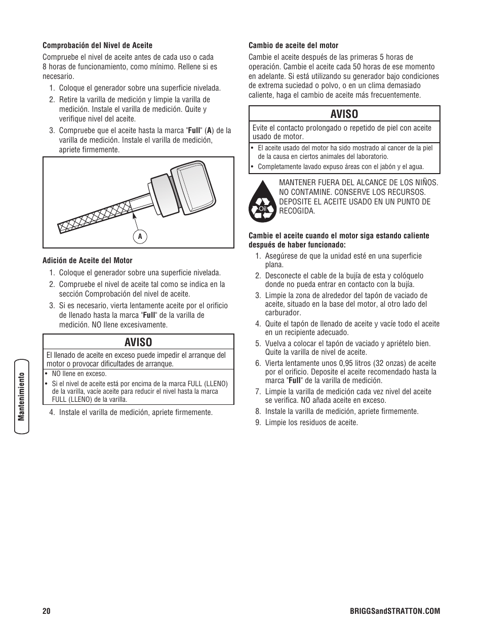 Aviso | Briggs & Stratton 203985GS User Manual | Page 48 / 84