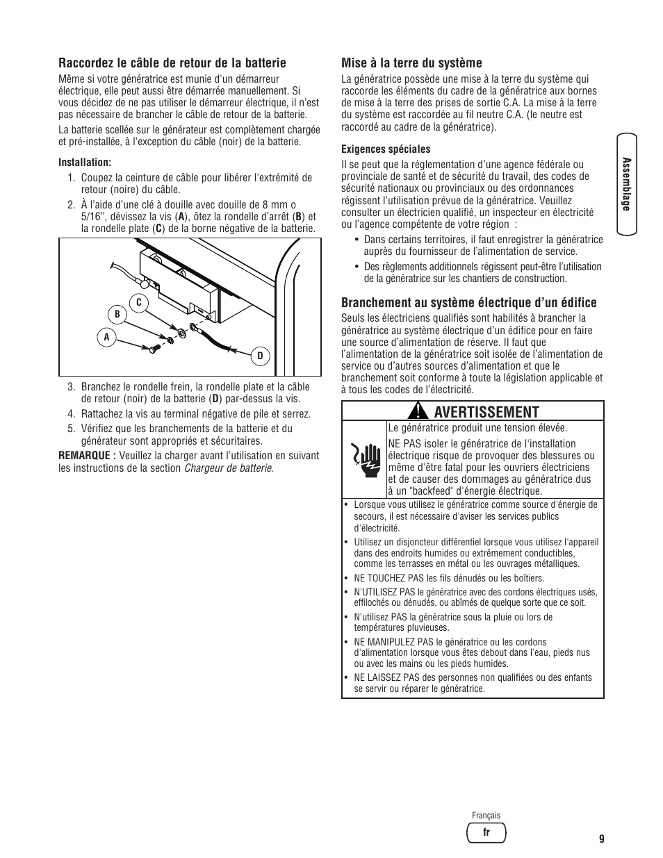 Avertissement | Briggs & Stratton 203985GS User Manual | Page 65 / 84