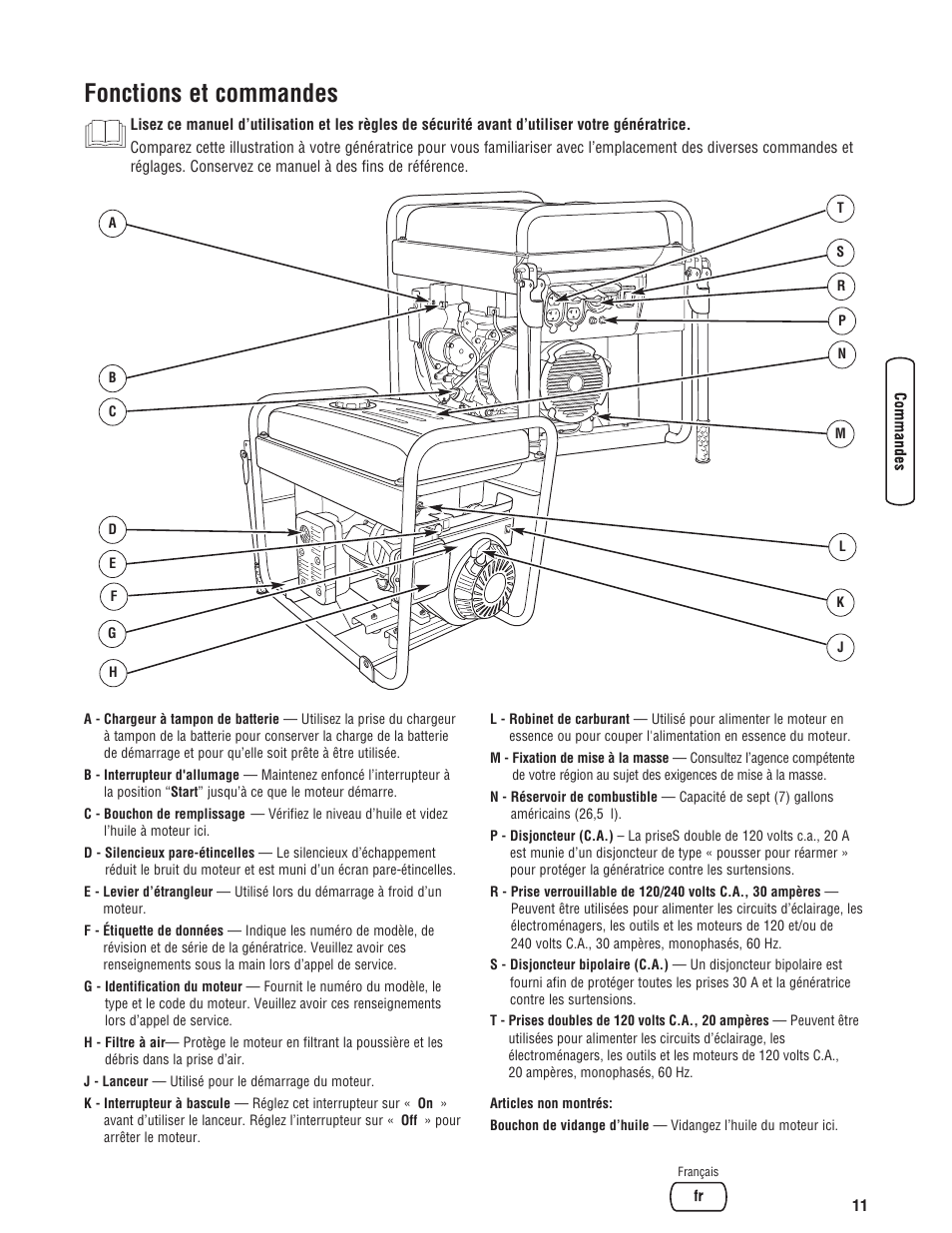 Fonctions et commandes | Briggs & Stratton 203985GS User Manual | Page 67 / 84