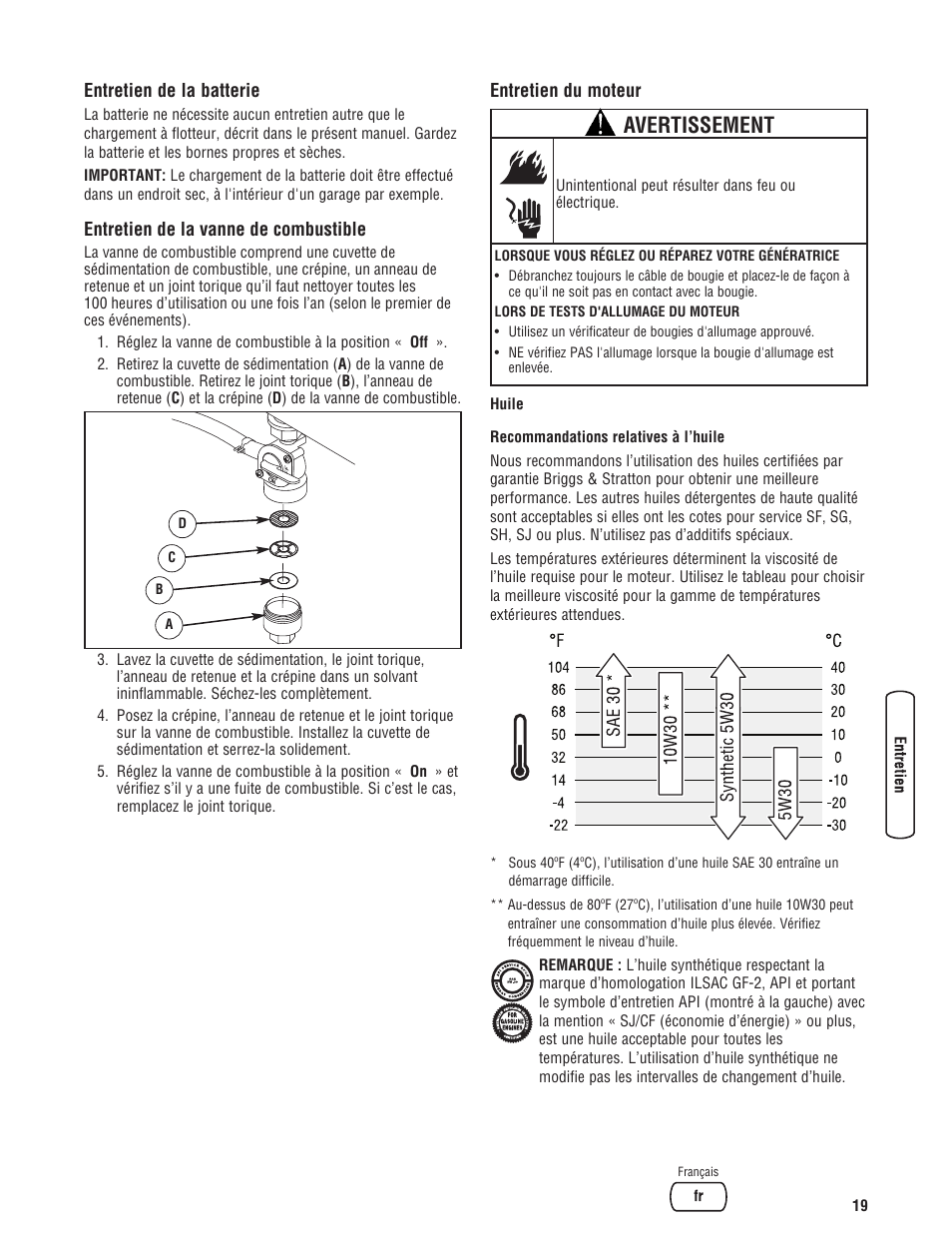 Avertissement | Briggs & Stratton 203985GS User Manual | Page 75 / 84