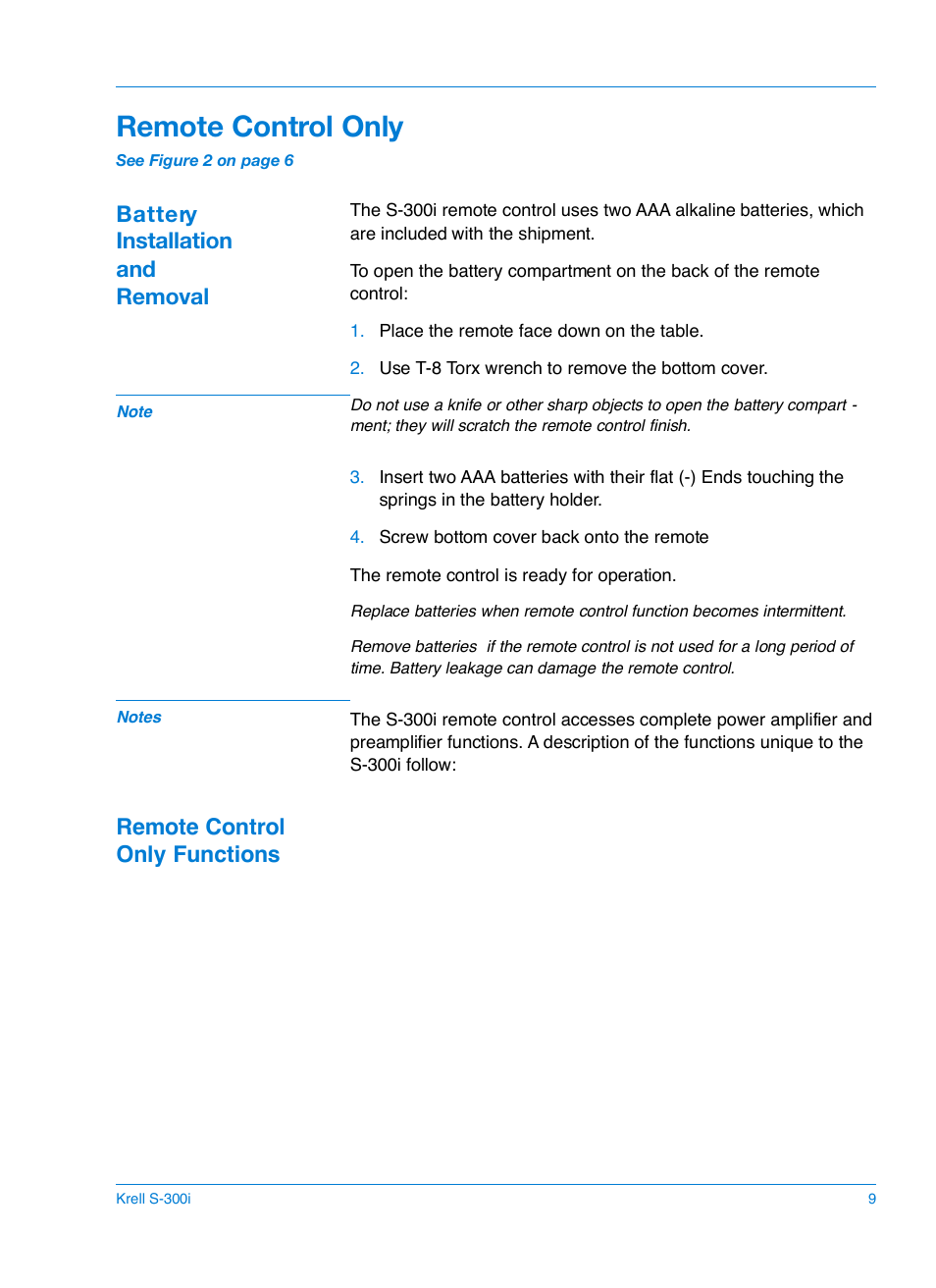 Remote control only | Krell S-300i User Manual | Page 13 / 34