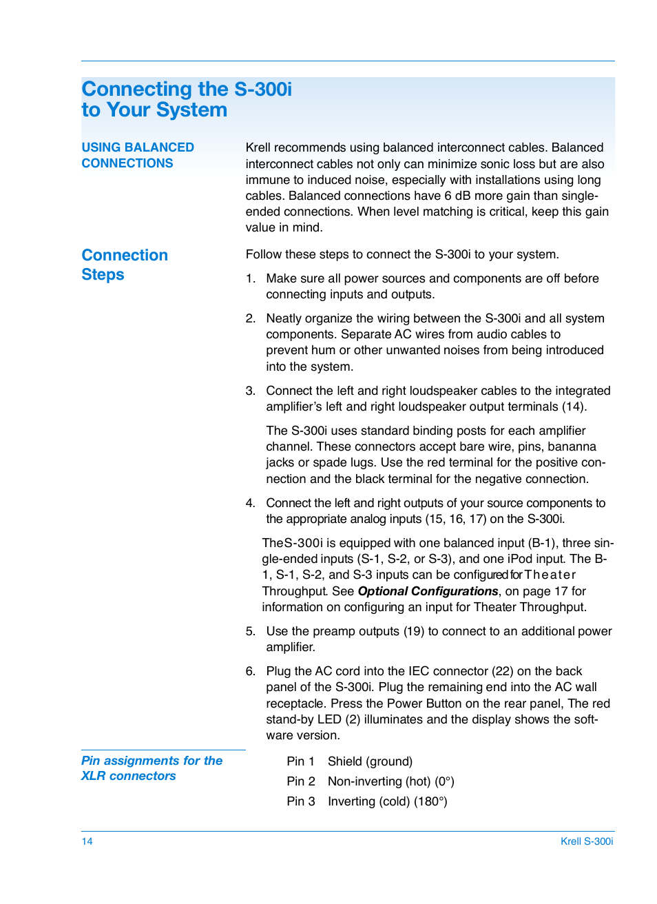 Connecting the, S-300i | Krell S-300i User Manual | Page 18 / 34