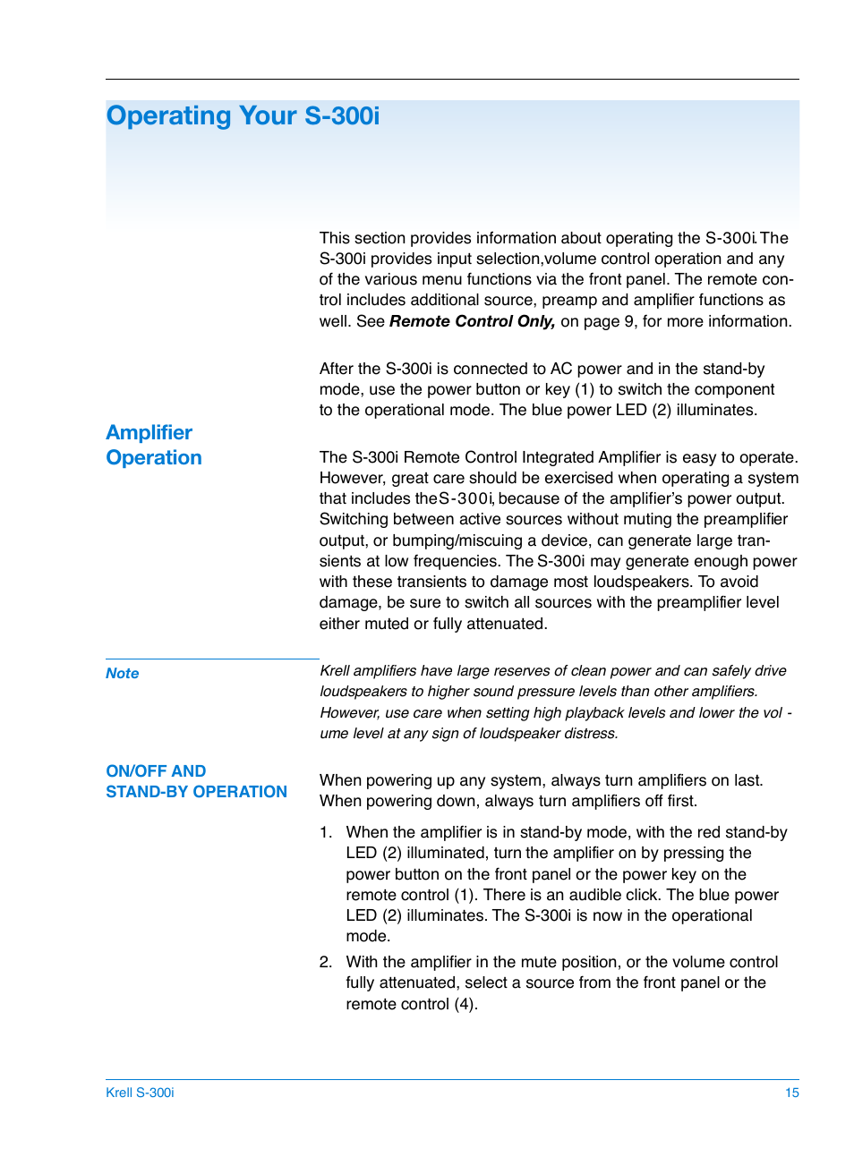 Operating your, S-300i | Krell S-300i User Manual | Page 19 / 34
