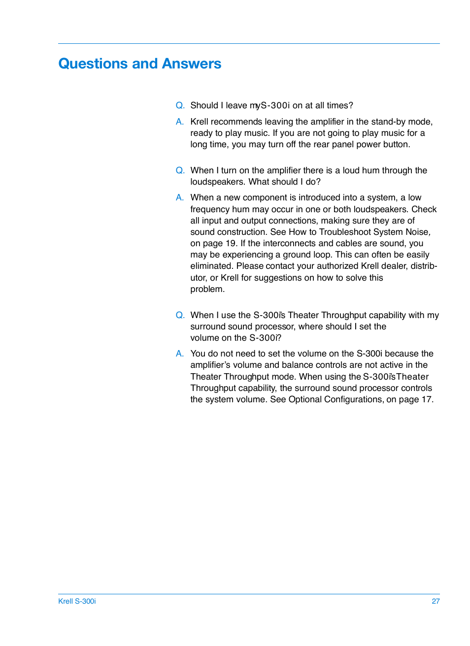 Questions and answers | Krell S-300i User Manual | Page 31 / 34