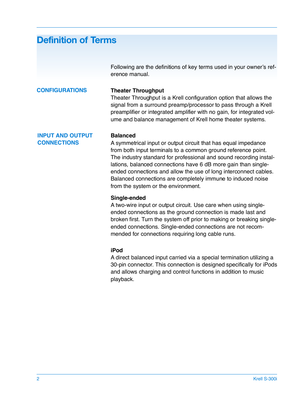 Definition of te rm s | Krell S-300i User Manual | Page 6 / 34