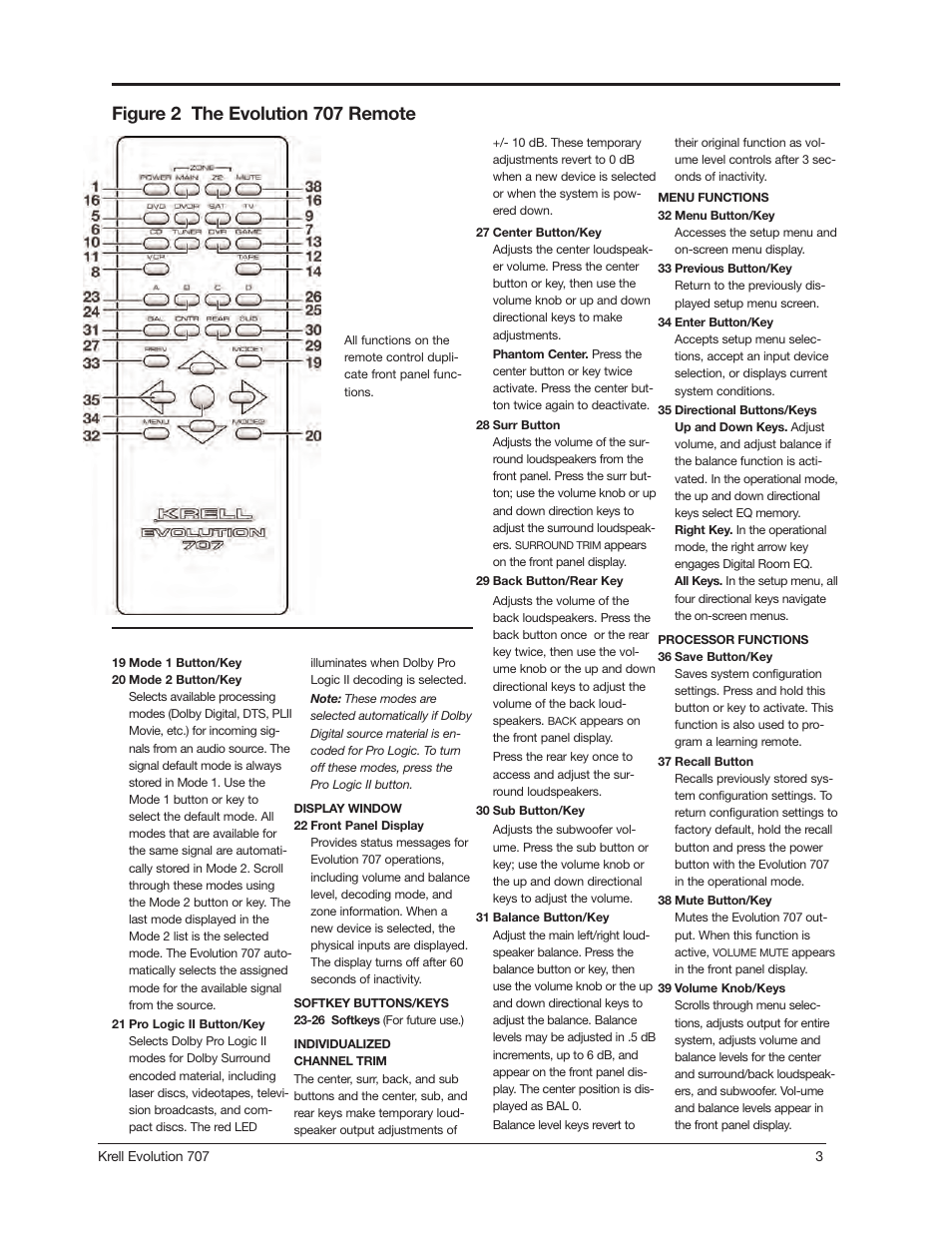 Figure 2 the evolution 707 remote | Krell 707 Evolution User Manual | Page 3 / 12