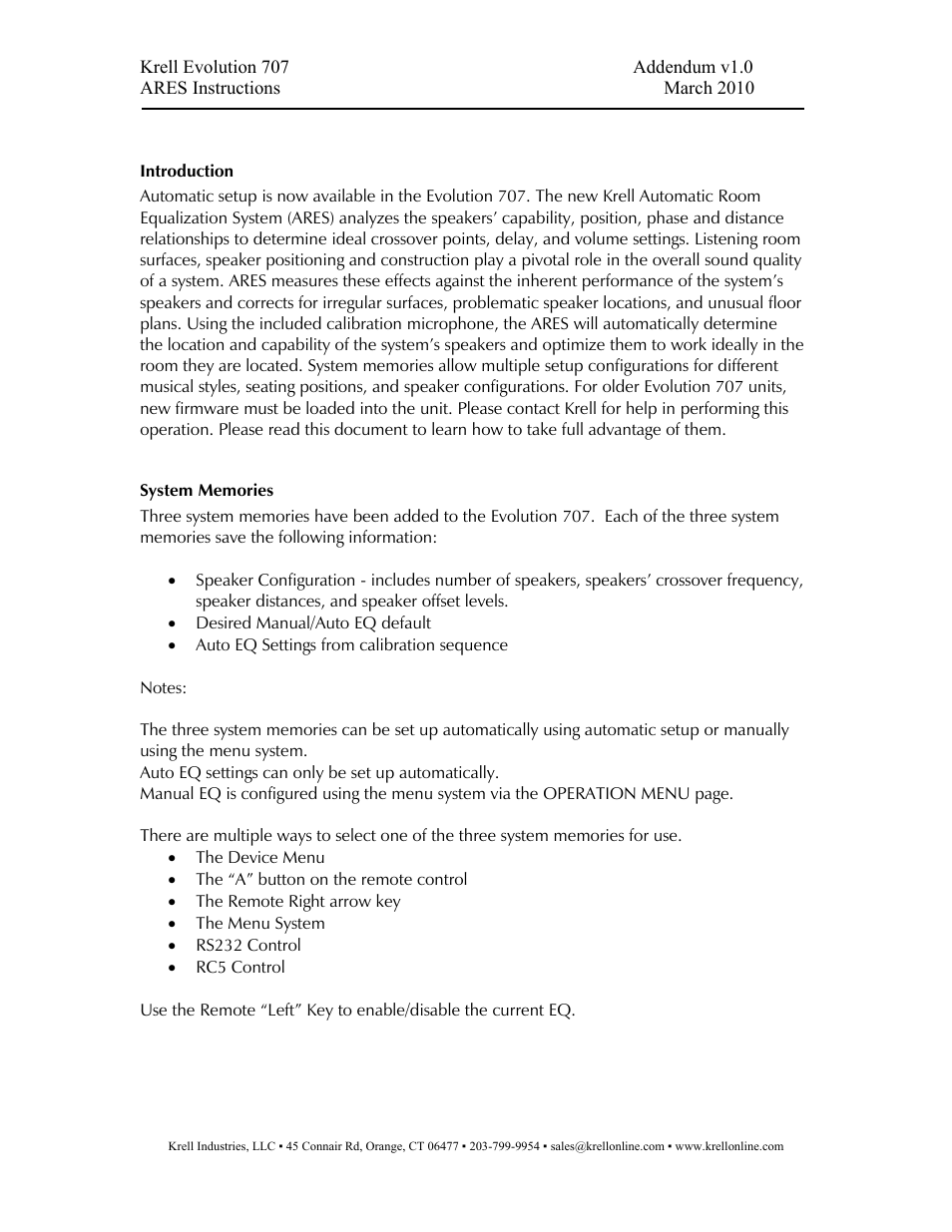 Krell 707 Evolution Addendum User Manual | Page 2 / 6