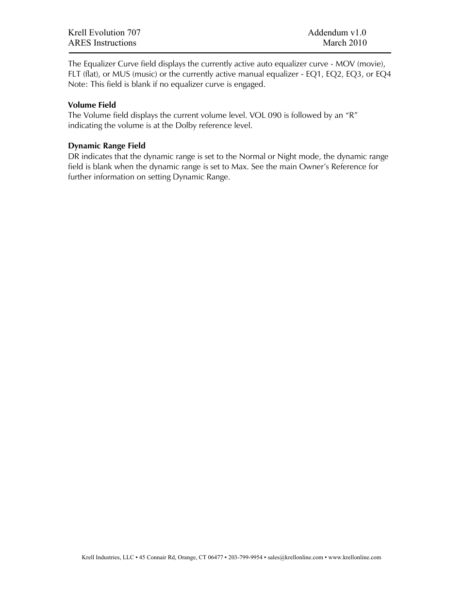 Krell 707 Evolution Addendum User Manual | Page 6 / 6