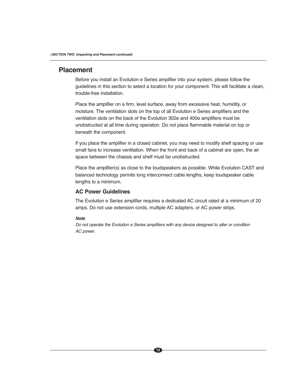Placement | Krell Evolution e Series Manual User Manual | Page 12 / 40