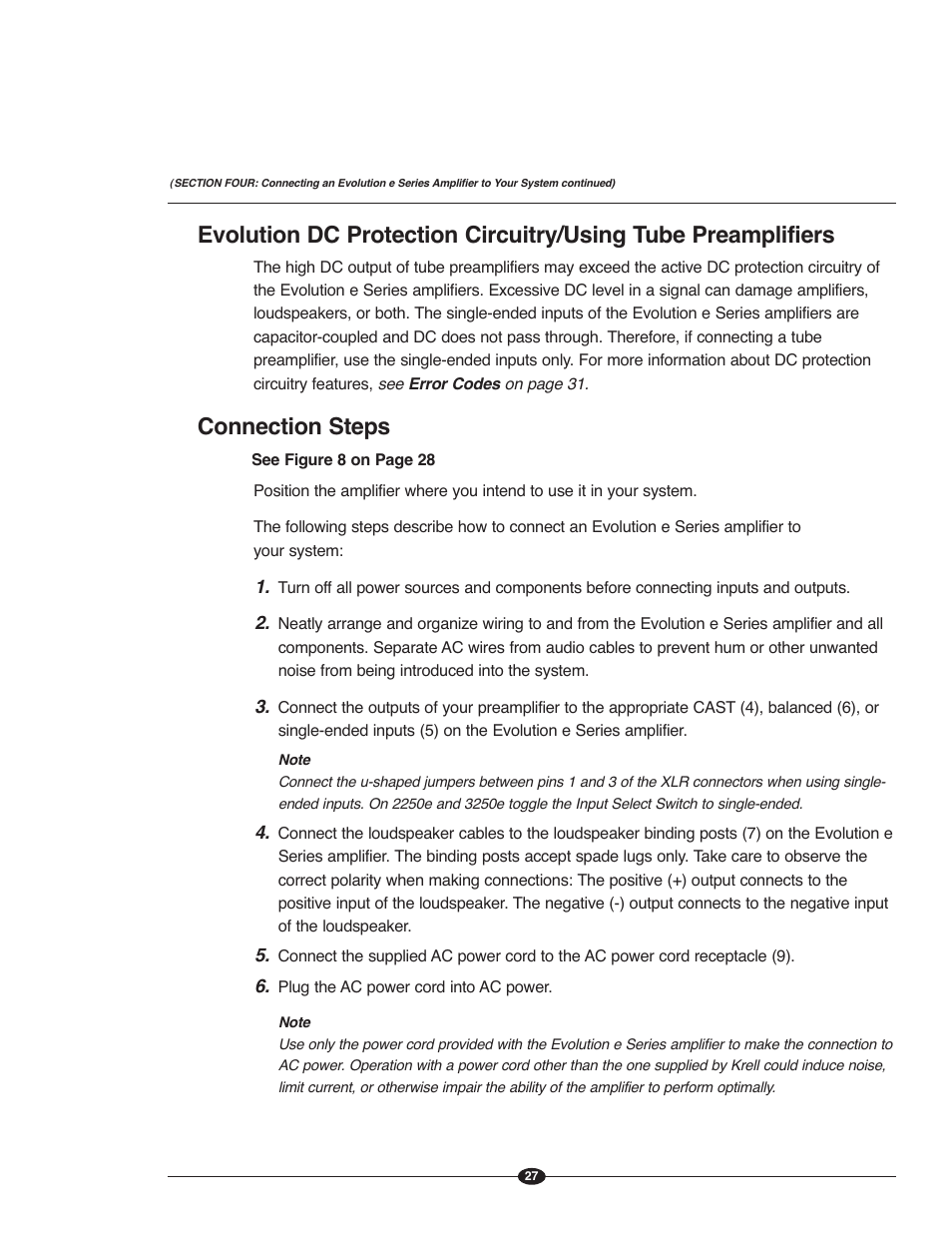 Connection steps | Krell Evolution e Series Manual User Manual | Page 27 / 40
