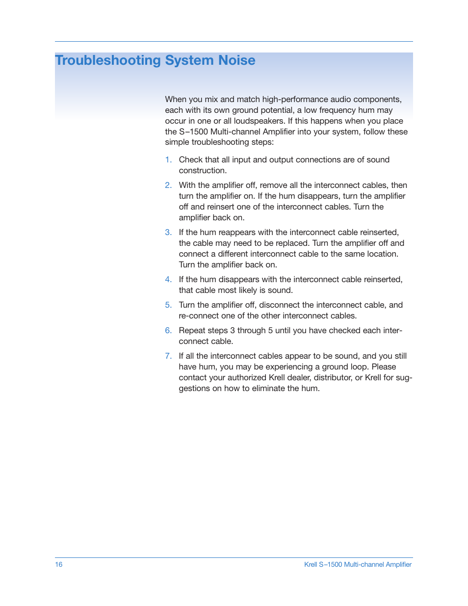 Troubleshooting system noise | Krell S-1500 User Manual | Page 16 / 23