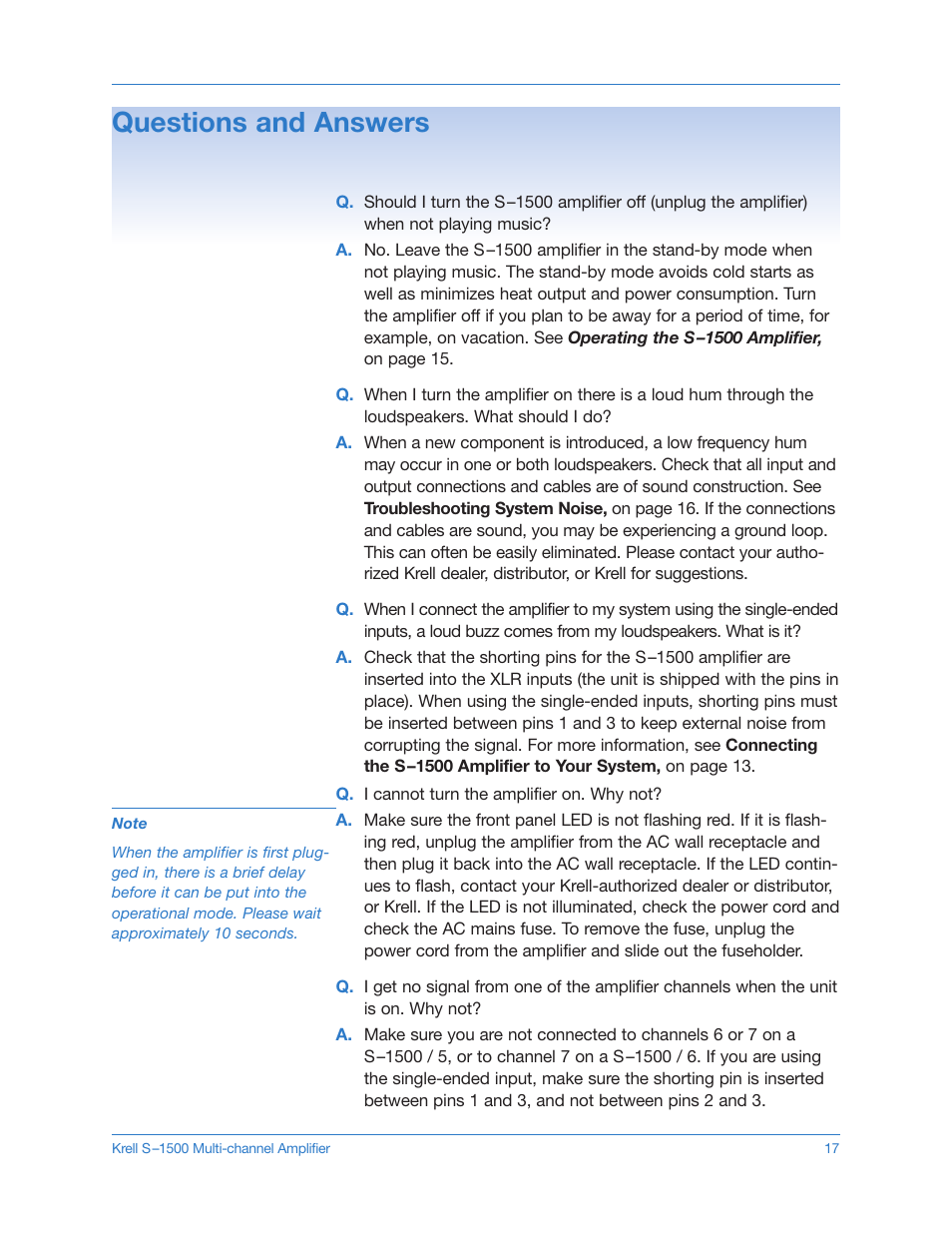 Questions and answers | Krell S-1500 User Manual | Page 17 / 23