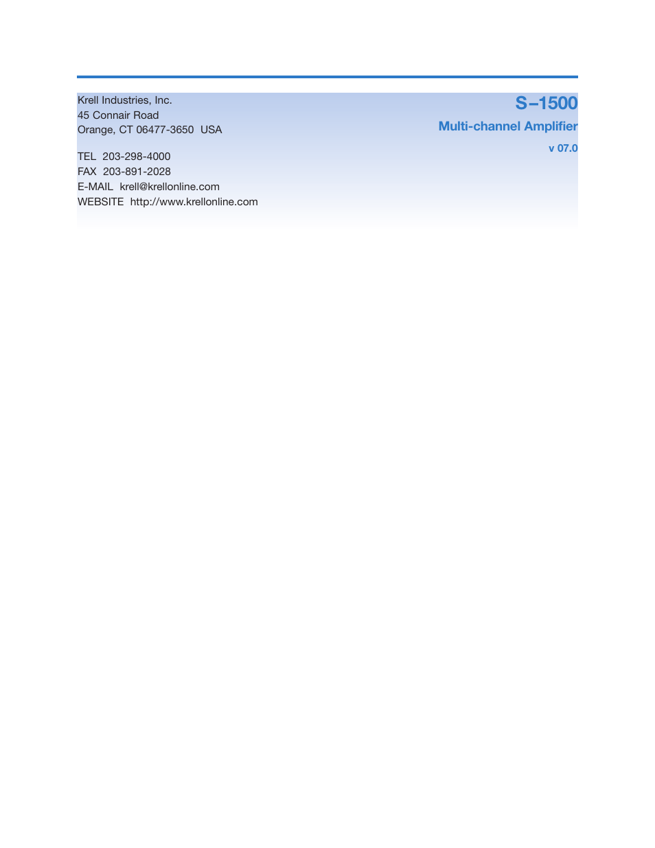 Back cover, S –1500 | Krell S-1500 User Manual | Page 23 / 23