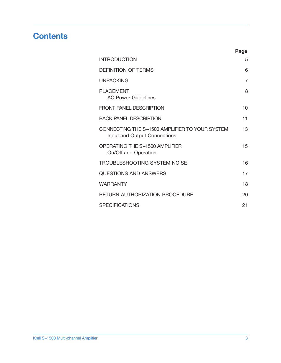 Krell S-1500 User Manual | Page 3 / 23