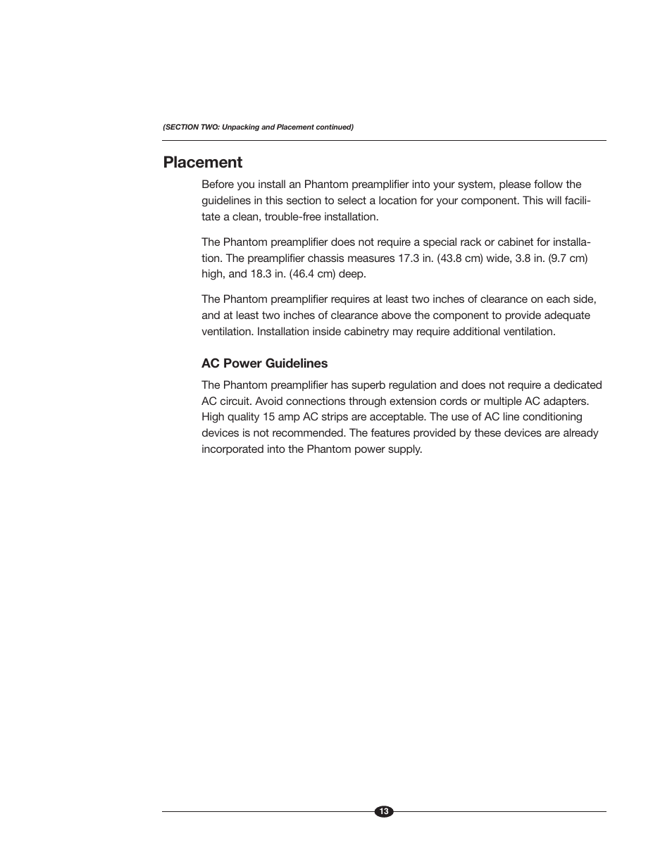 Placement | Krell Phantom Manual User Manual | Page 13 / 54