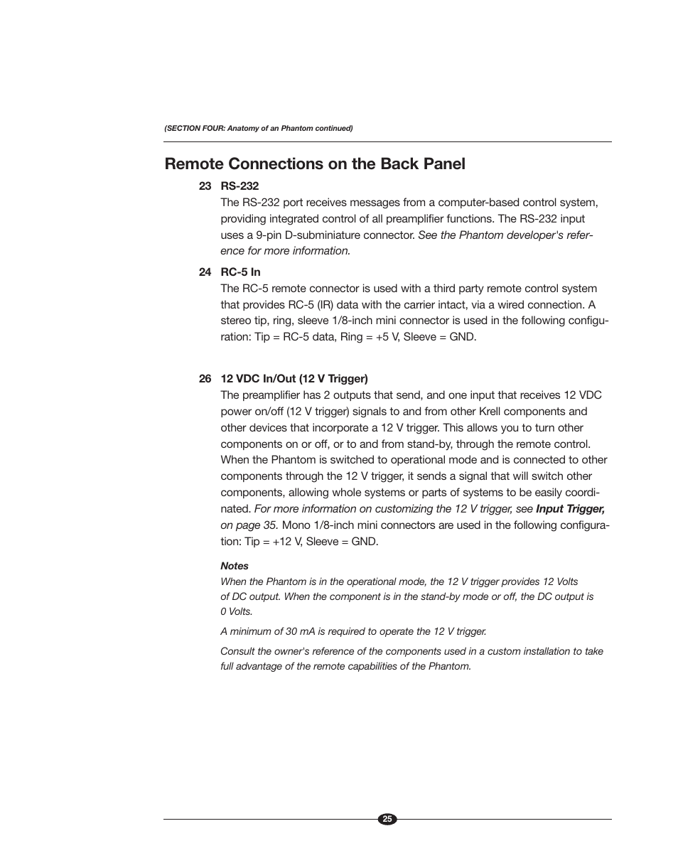 Remote connections on the back panel | Krell Phantom Manual User Manual | Page 25 / 54