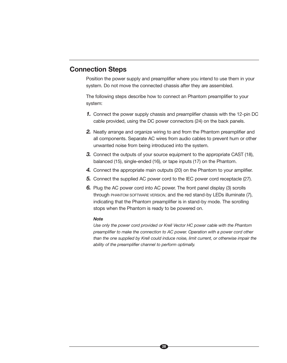 Connection steps | Krell Phantom Manual User Manual | Page 28 / 54
