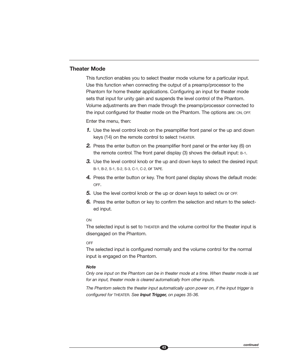 Theater mode | Krell Phantom Manual User Manual | Page 43 / 54