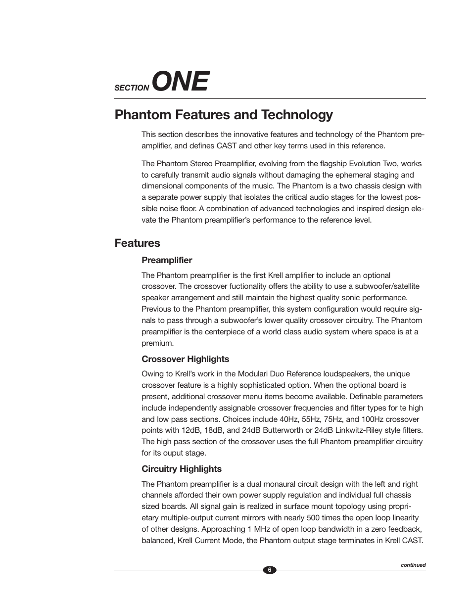Phantom features and technology, Features | Krell Phantom Manual User Manual | Page 6 / 54