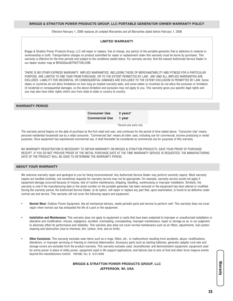 Briggs & Stratton 206494GS User Manual | Page 23 / 48