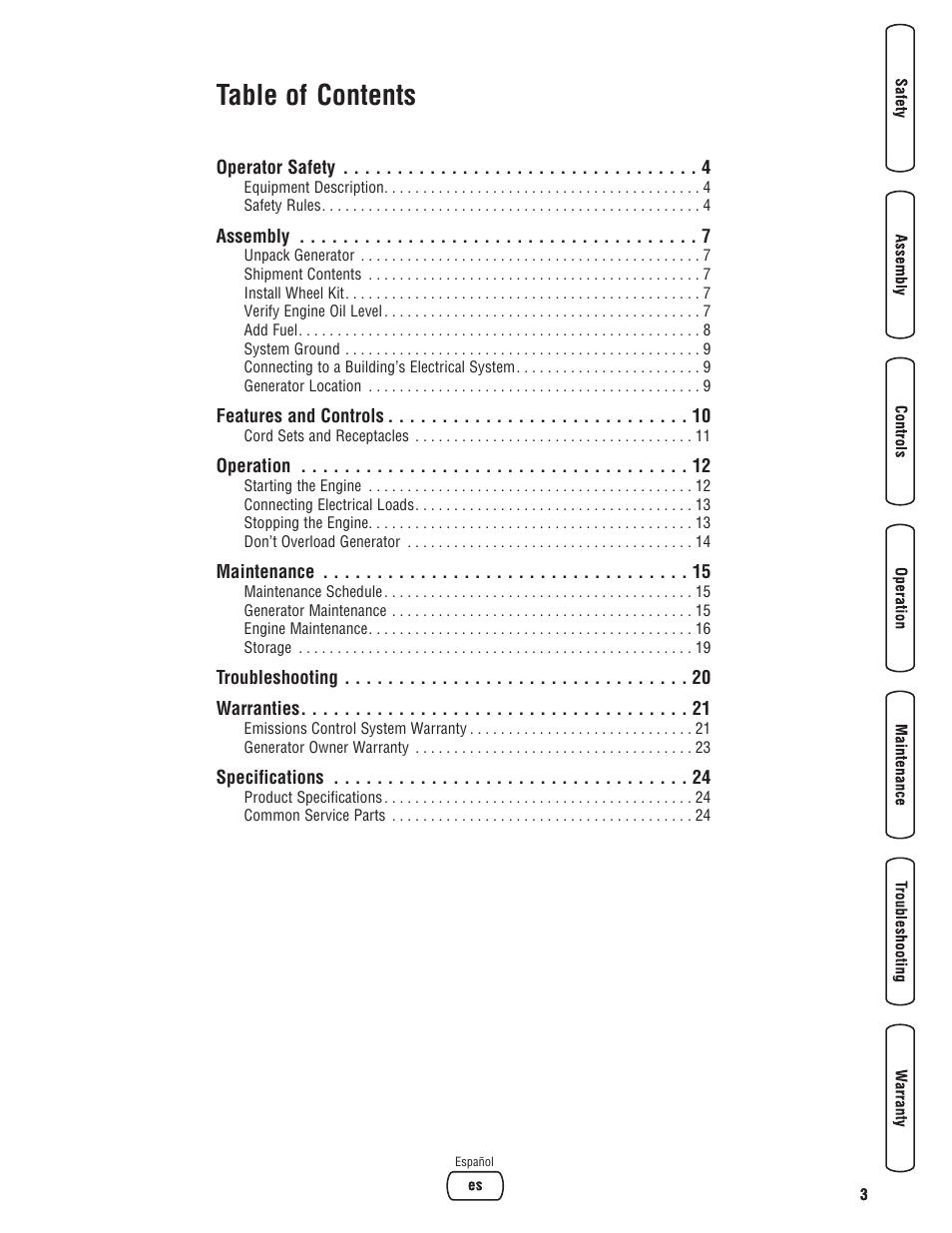 Briggs & Stratton 206494GS User Manual | Page 3 / 48