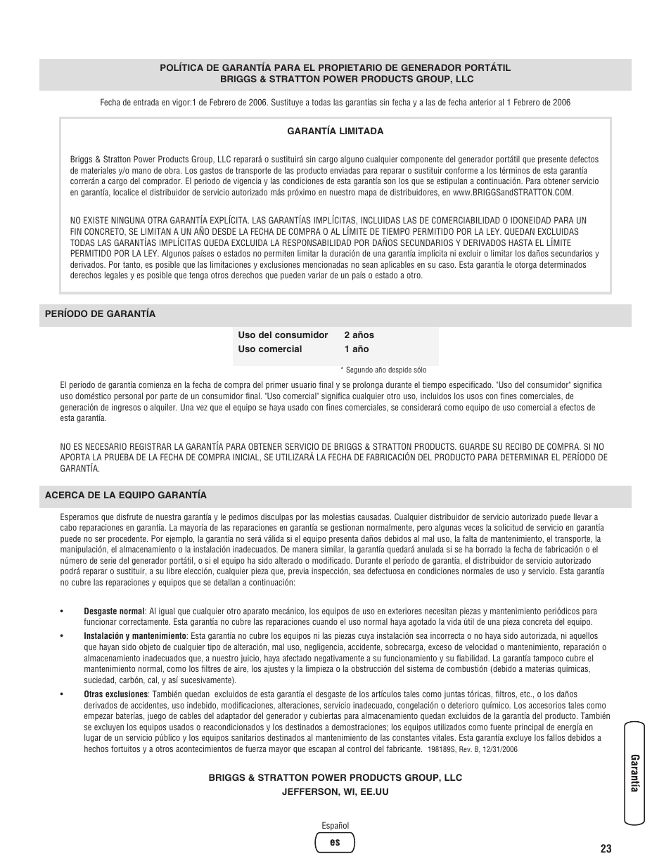 Briggs & Stratton 206494GS User Manual | Page 47 / 48
