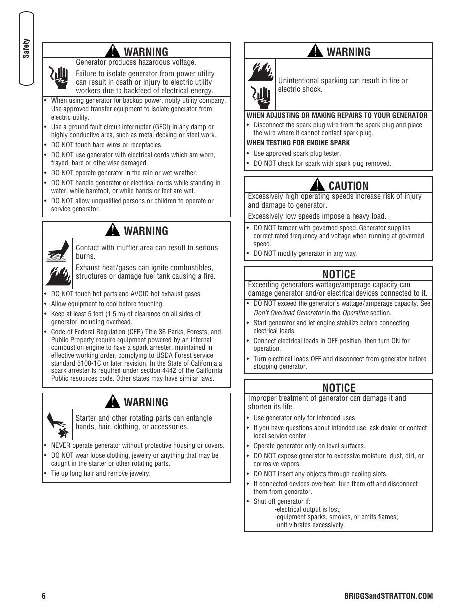 Warning, Caution, Notice | Briggs & Stratton 206494GS User Manual | Page 6 / 48