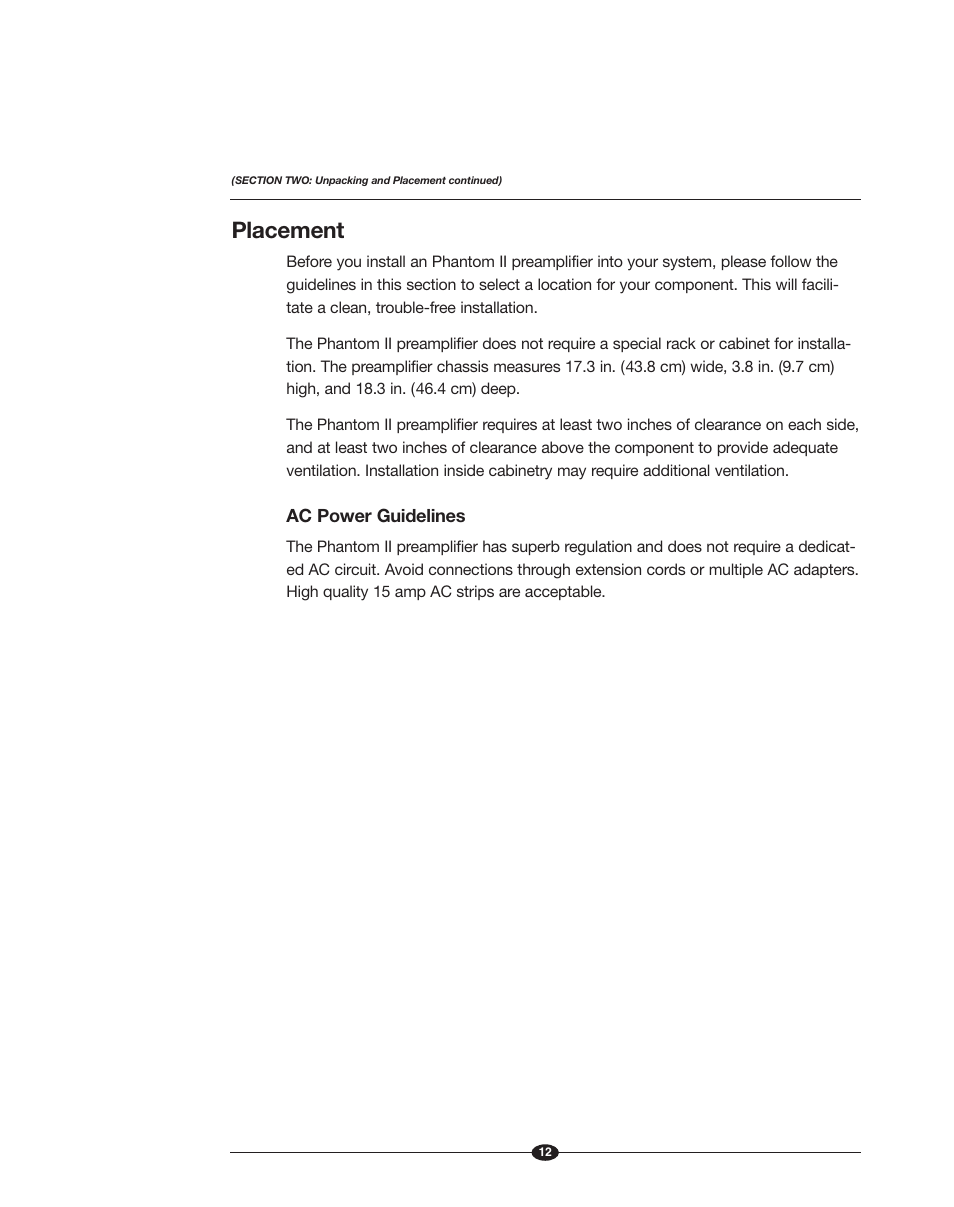 Placement | Krell Phantom II Manual User Manual | Page 12 / 49
