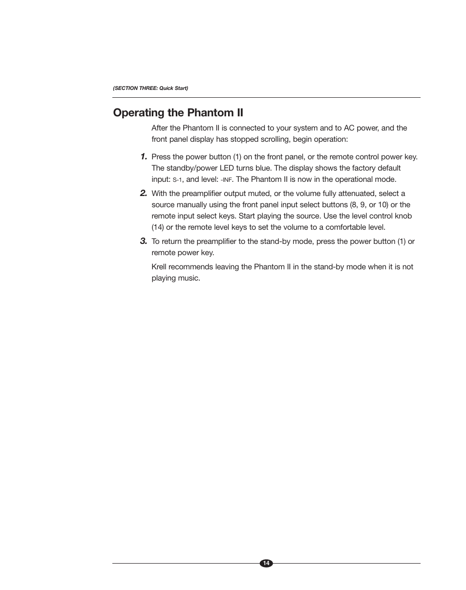 Operating the phantom ii | Krell Phantom II Manual User Manual | Page 14 / 49