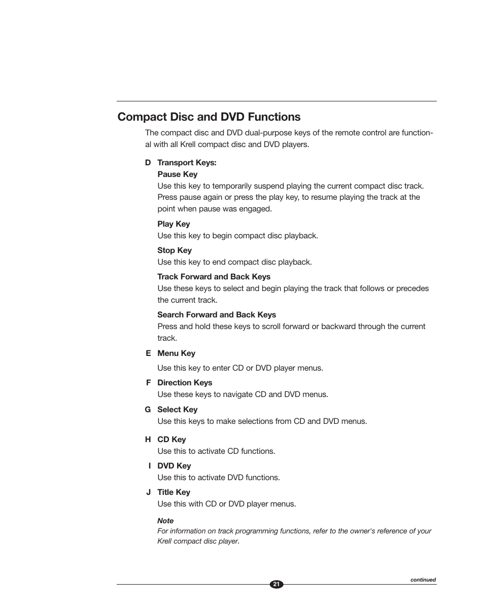 Compact disc and dvd functions | Krell Phantom II Manual User Manual | Page 21 / 49
