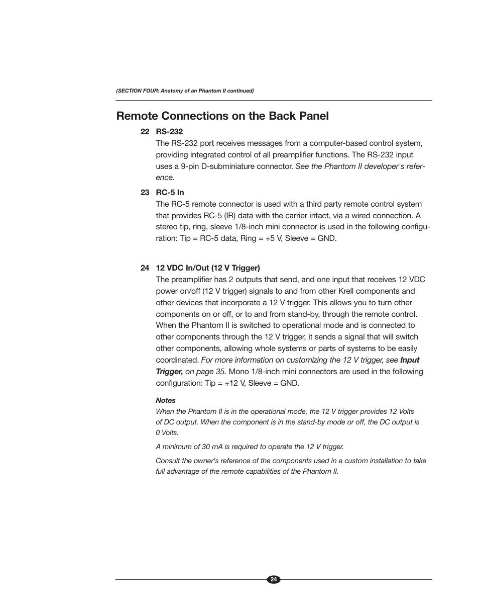 Remote connections on the back panel | Krell Phantom II Manual User Manual | Page 24 / 49
