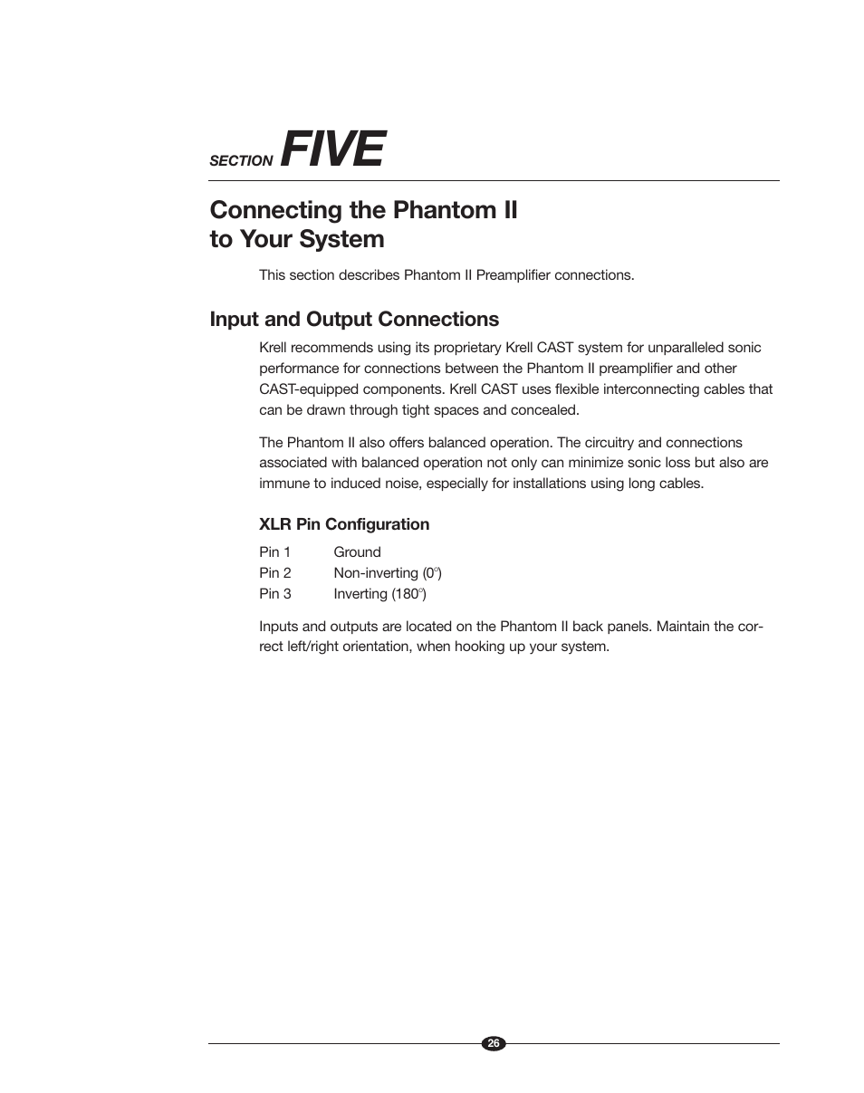 Five, Connecting the phantom ii to your system, Input and output connections | Krell Phantom II Manual User Manual | Page 26 / 49