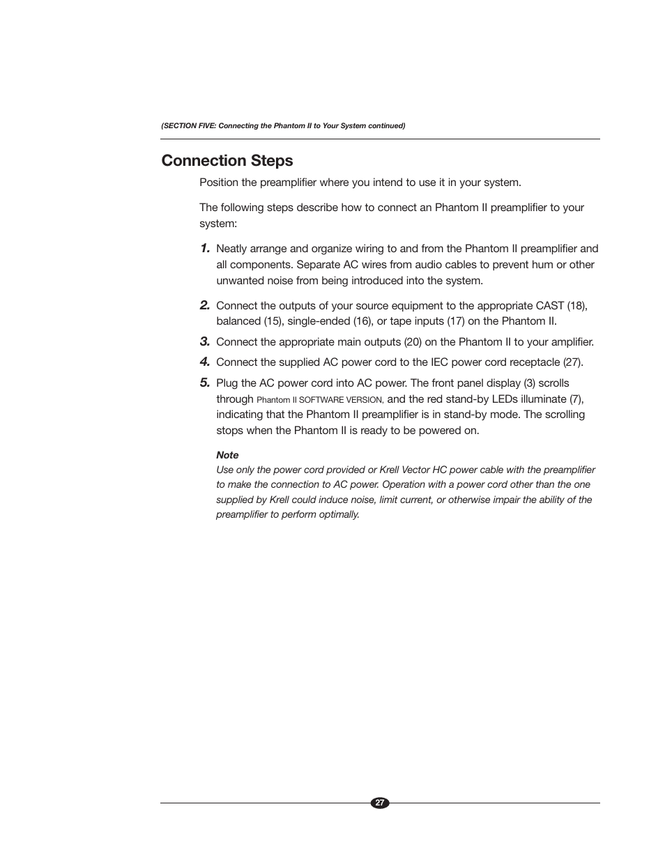 Connection steps | Krell Phantom II Manual User Manual | Page 27 / 49