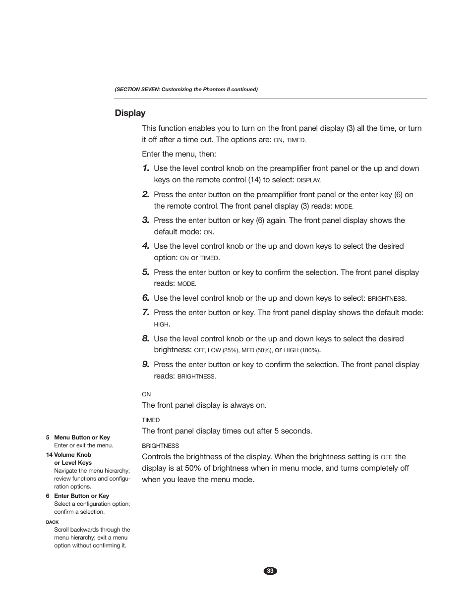 Display | Krell Phantom II Manual User Manual | Page 33 / 49