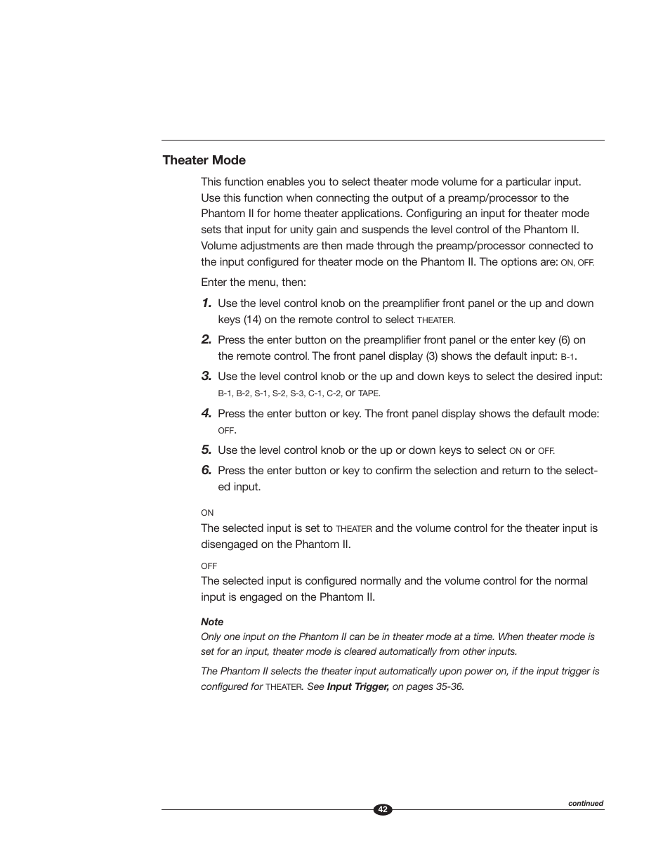 Theater mode | Krell Phantom II Manual User Manual | Page 42 / 49