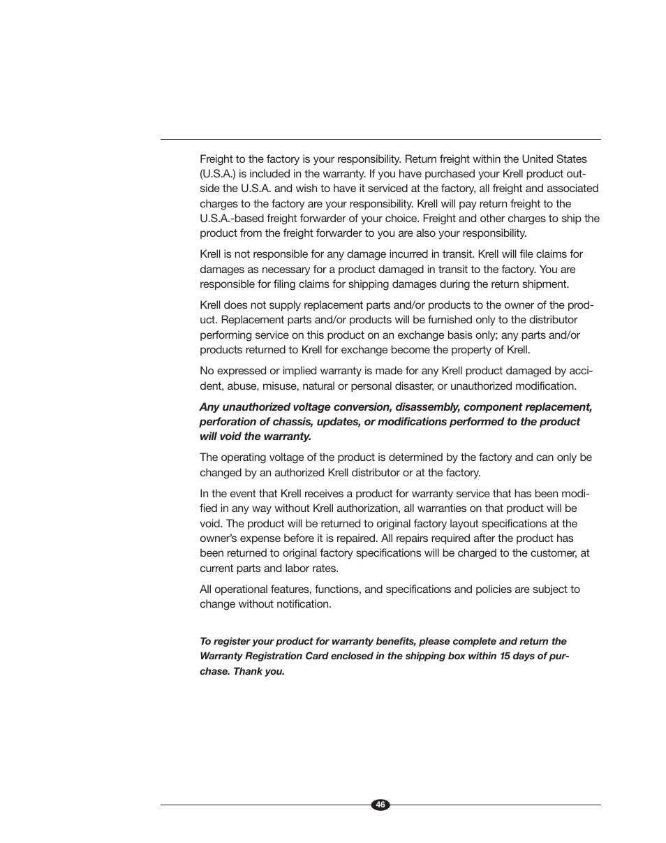 Krell Phantom II Manual User Manual | Page 46 / 49