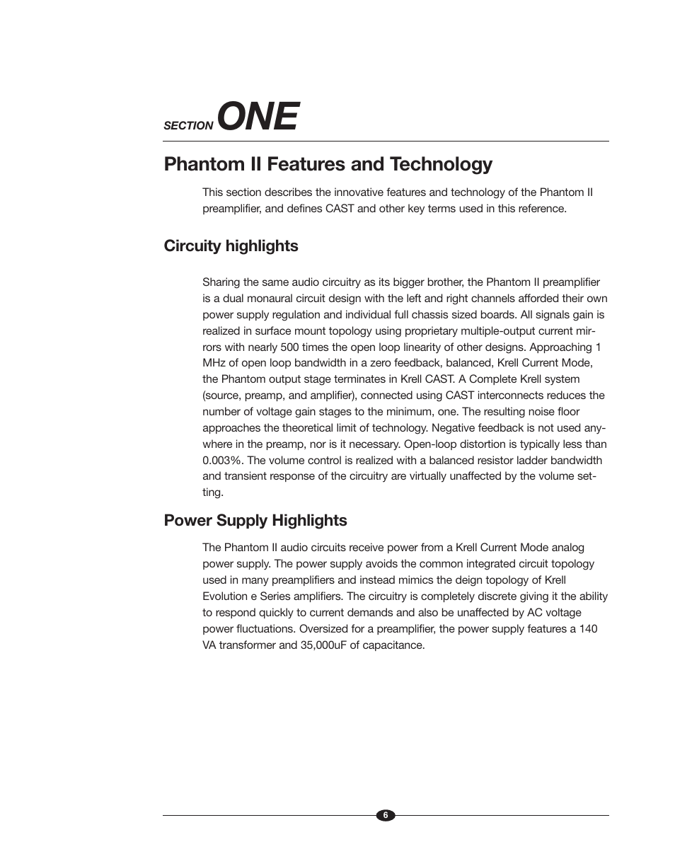 Phantom ii features and technology, Circuity highlights, Power supply highlights | Krell Phantom II Manual User Manual | Page 6 / 49